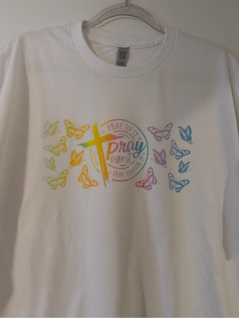 Pray Over It Rainbow Butterfly Graphic Tee - White - Picture 2 of 3
